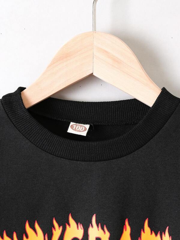 SHEIN  Toddler Girls Fire And Slogan Graphic Sweatshirt Dress