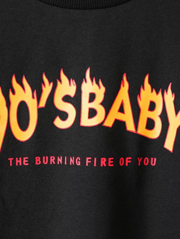 SHEIN  Toddler Girls Fire And Slogan Graphic Sweatshirt Dress