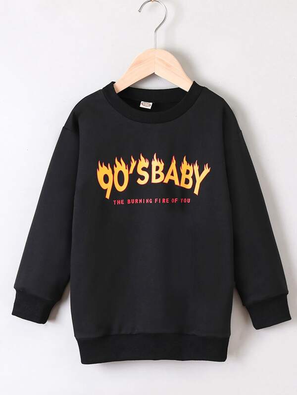 SHEIN Toddler Girls Fire And Slogan Graphic Sweatshirt Dress