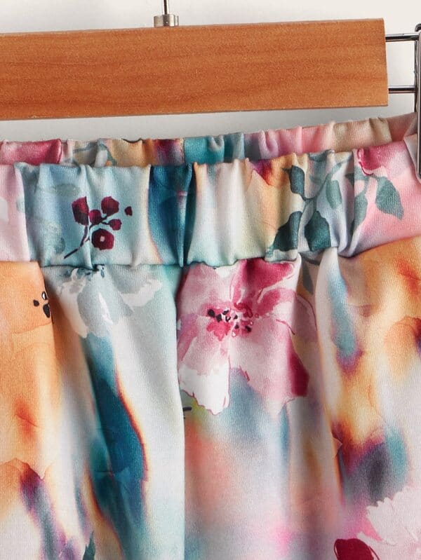 SHEIN Toddler Girls Floral Contrast Panel Sweatpants