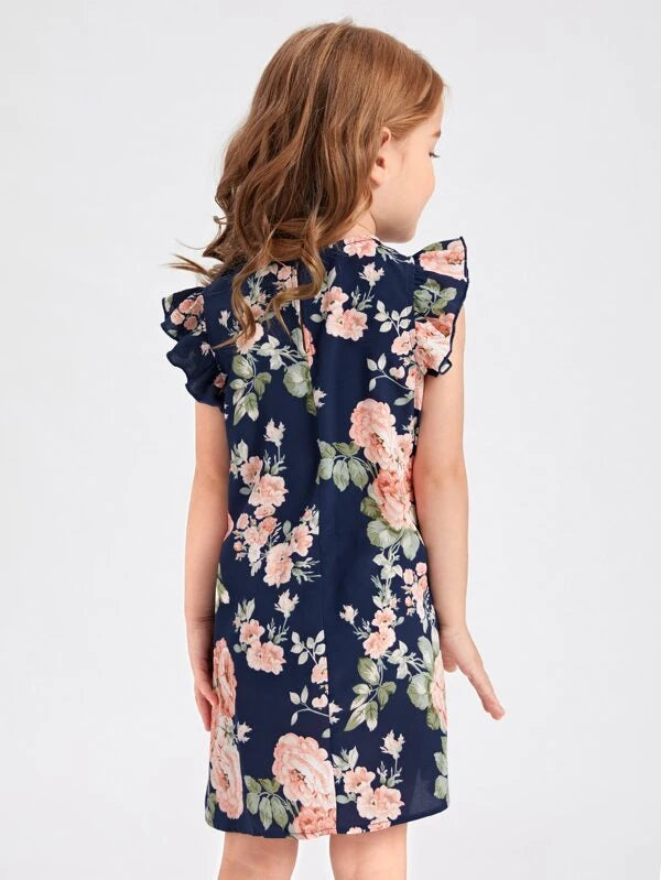 فستان شي إن للبنات الصغيرات بطبعة زهور وأكمام فراشة