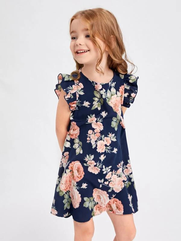 فستان شي إن للبنات الصغيرات بطبعة زهور وأكمام فراشة