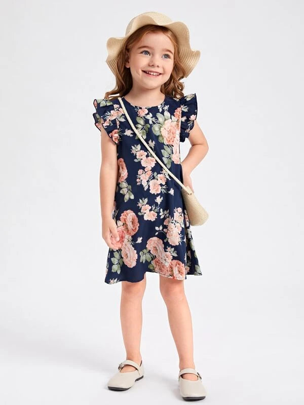 فستان شي إن للبنات الصغيرات بطبعة زهور وأكمام فراشة