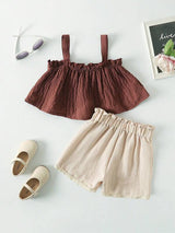 SHEIN Toddler Girls Frill Trim Cami Top &amp Shorts