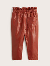 بنطلون جلد صناعي مزين بالكشكشة للبنات الصغيرات من شي إن