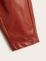 بنطلون جلد صناعي مزين بالكشكشة للبنات الصغيرات من شي إن