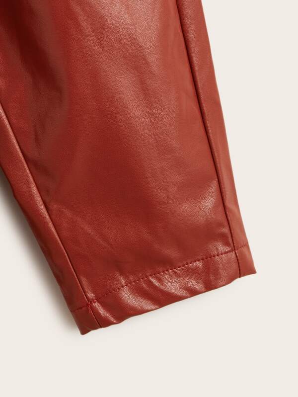 بنطلون جلد صناعي مزين بالكشكشة للبنات الصغيرات من شي إن