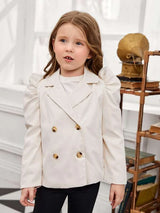 SHEIN  Toddler Girls Lapel Neck Double Breasted Leg-of-mutton Sleeve Coat