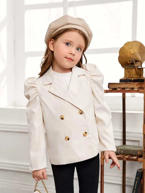 SHEIN Toddler Girls Lapel Neck Double Breasted Leg-of-mutton Sleeve Coat