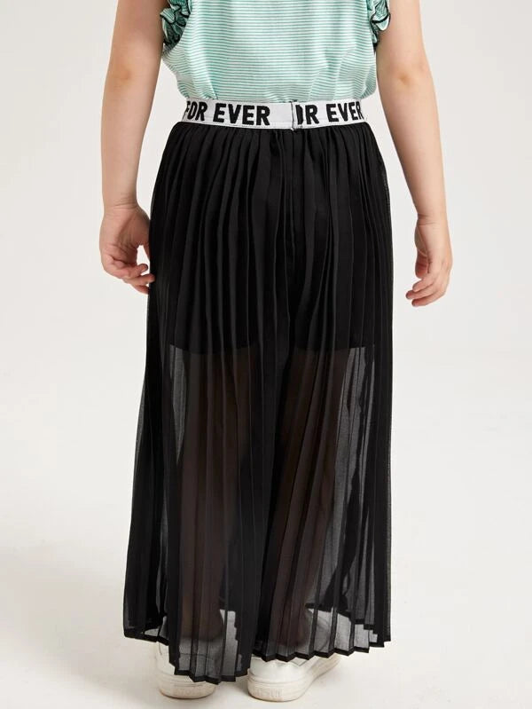 شى ان بنطلون واسع الساقين مكشكش بخصر مزين بحروف    