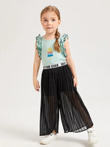 شى ان بنطلون واسع الساقين مكشكش بخصر مزين بحروف    