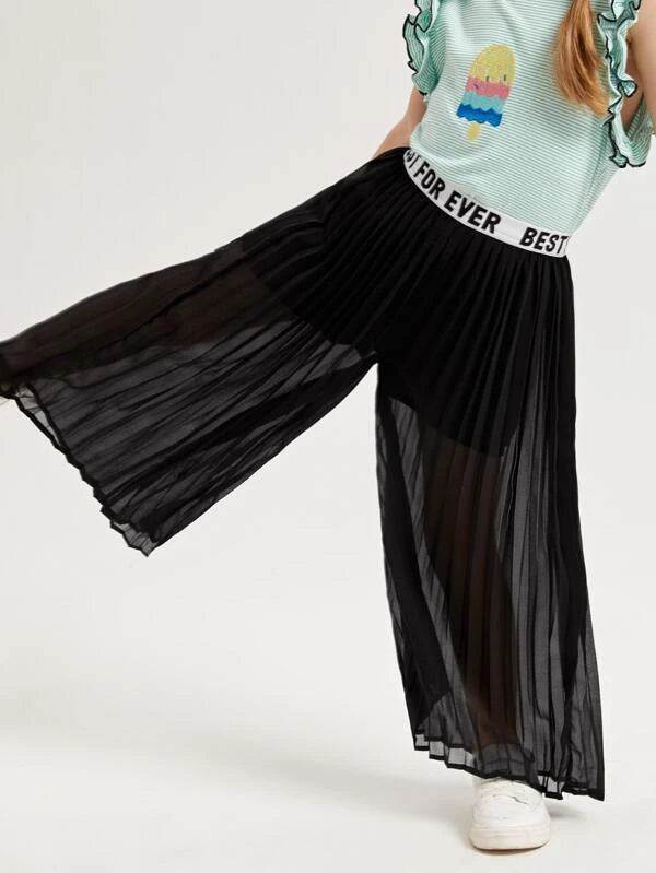 شى ان بنطلون واسع الساقين مكشكش بخصر مزين بحروف    