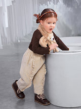 شى ان تيشيرت بناتي صغيرات بياقة عالية وحواف مزينة بنقوش الخس