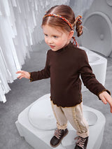 SHEIN Toddler Girls Mock Neck Lettuce Trim Tee