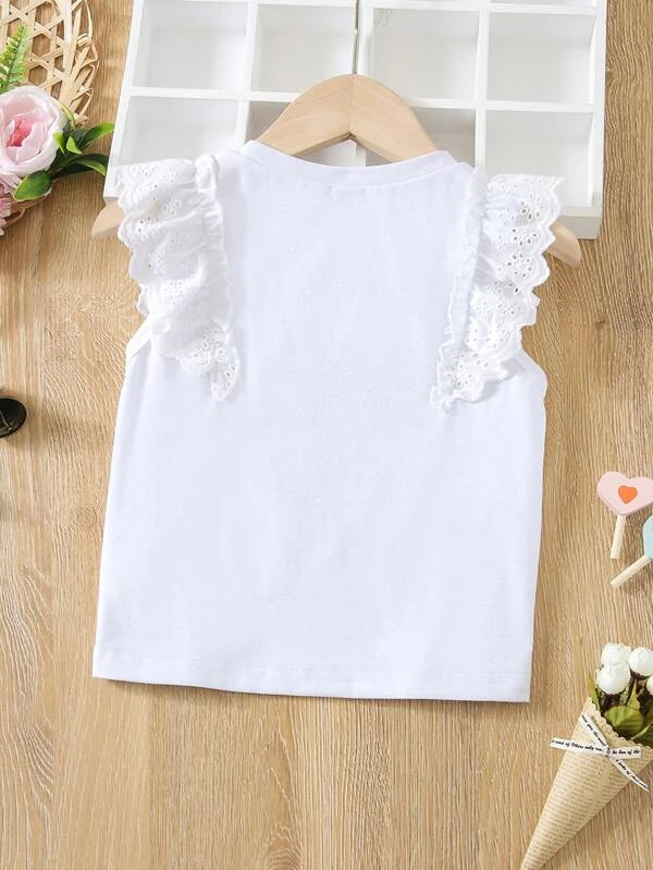 شى ان بلوزة بدون أكمام للبنات الصغيرات، بنقشة مربعات وتطريز زهور ثلاثي الأبعاد مع فتحات وكشكشة