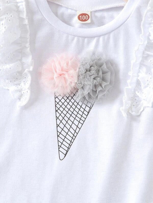 شى ان بلوزة بدون أكمام للبنات الصغيرات، بنقشة مربعات وتطريز زهور ثلاثي الأبعاد مع فتحات وكشكشة