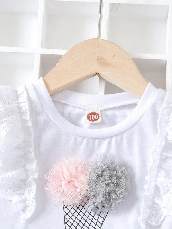 SHEIN Toddler Girls Plaid Stereo Flower Eyelet Embroidery Ruffle Trim Tank Top