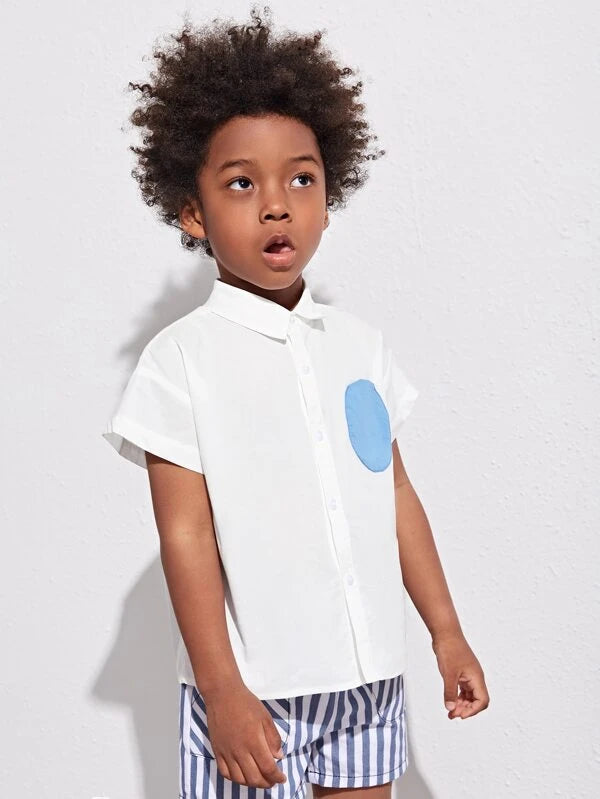 SHEIN Toddler BOYS Pocket Patched Blouse