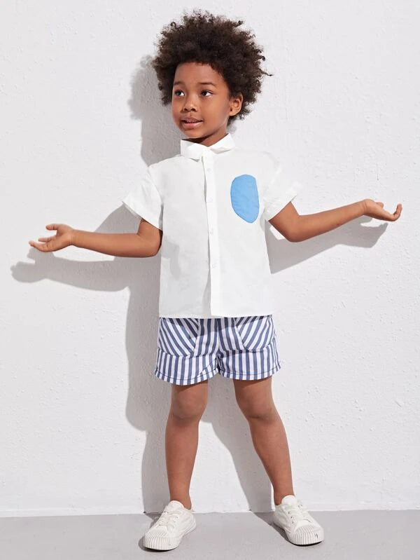 SHEIN Toddler BOYS Pocket Patched Blouse