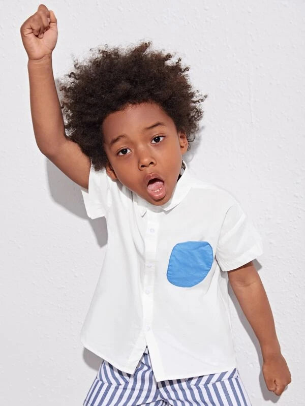 SHEIN Toddler BOYS Pocket Patched Blouse