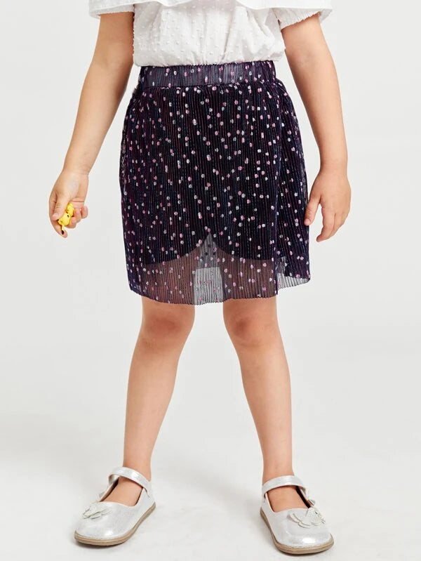 Toddler Girls Polka Dot Mesh Overlay Skirt