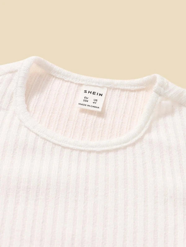 SHEIN Toddler Girls Ribbed Knit Tee &amp; Leopard Print Shorts