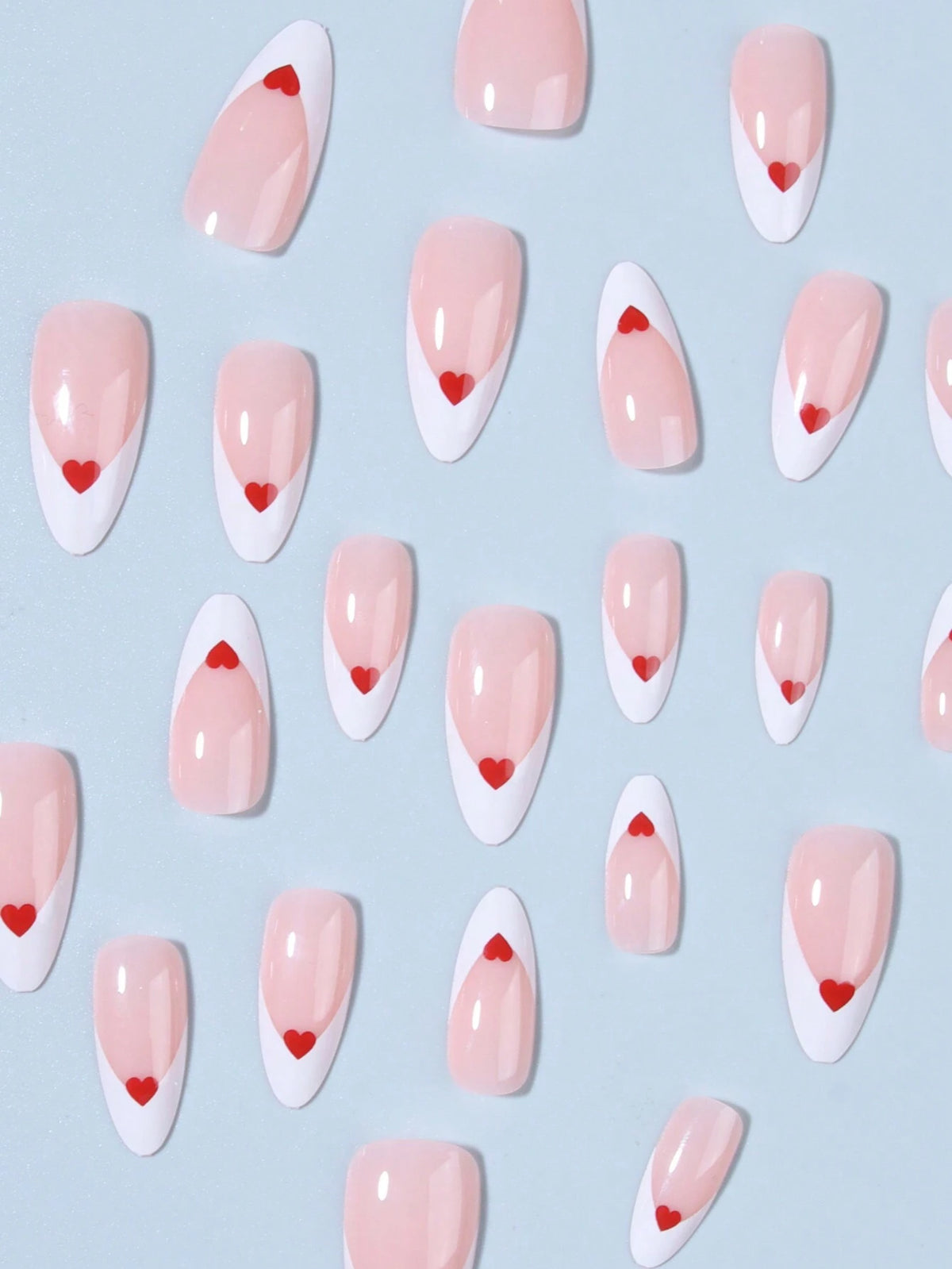 SHEIN Almond-Shaped Red French Tip Press-On Nails