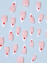 SHEIN Almond-Shaped Red French Tip Press-On Nails