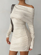 SHEIN Aloruh  Mini Dress Elegant Off Shoulder Fitted Long Sleeve