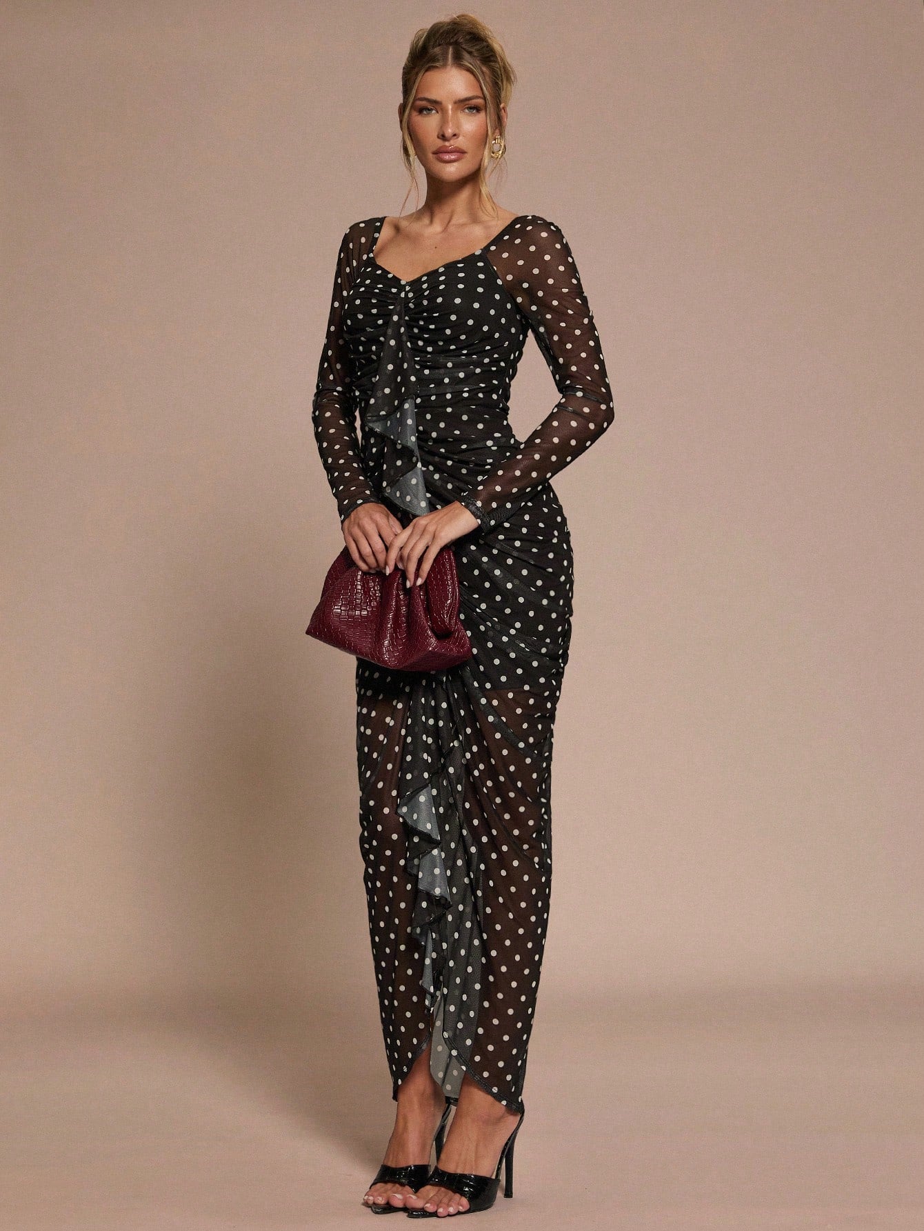 SHEIN BAE  Casual Elegant Polka Dot Print Ruffle Hem Dress