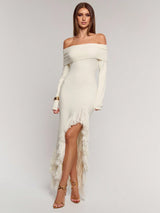 SHEIN BAE Dress Off-Shoulder Fringe Trim Knit Bodycon 
