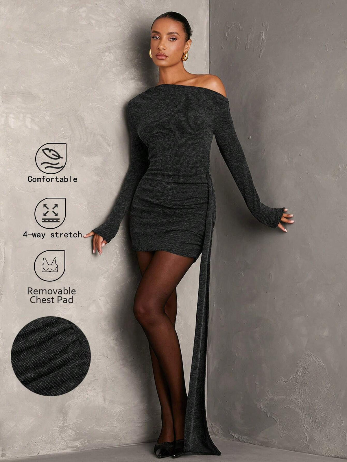 SHEIN BAE Fall Winter Women Off Shoulder Dress