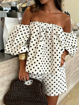 SHEIN Black & White Polka Dot Off-Shoulder 2-Piece Set
