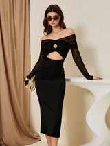 SHEIN Bluhae Dress Solid Color Off Shoulder Long Sleeve 