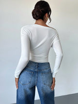 SHEIN  Bodysuit Firerie Women's Solid Ribbed Asymmetric Neck Wrap Long Sleeve