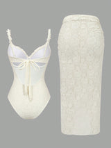SHEIN Bonvoyette Delicate Lace Fabric Swimsuit