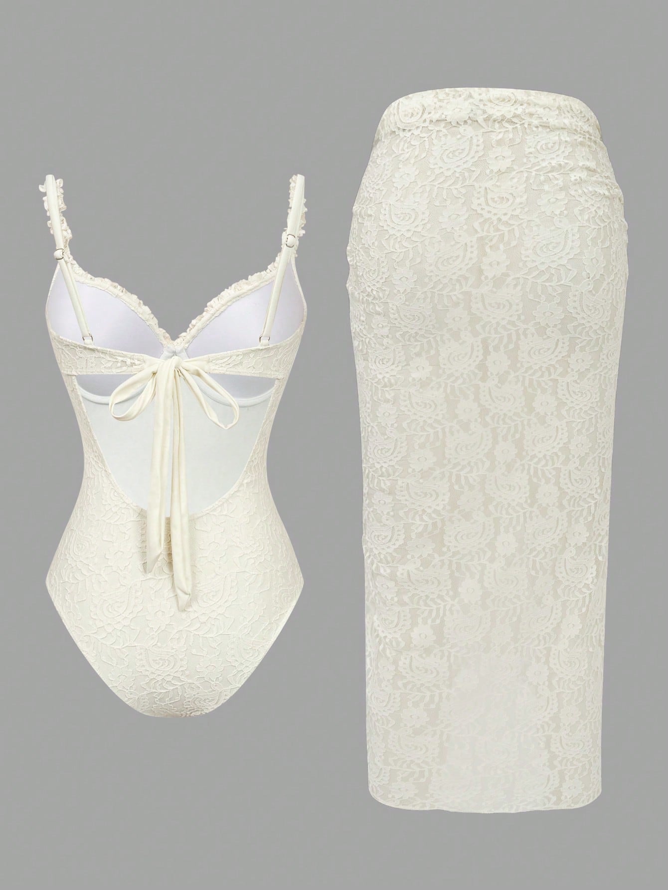 SHEIN Bonvoyette Delicate Lace Fabric Swimsuit