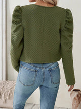 SHEIN Clasi Military Green Plain Woven Bubble Sleeve