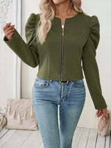 SHEIN Clasi Military Green Plain Woven Bubble Sleeve