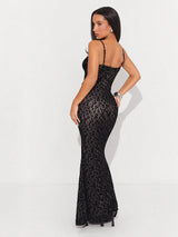 SHEIN Dress Hauture Leopard Mesh Flocking Corset Mermaid Cami