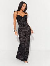 SHEIN Dress Hauture Leopard Mesh Flocking Corset Mermaid Cami