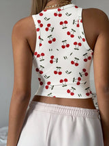 SHEIN EZwear Women's White And Red Cherry Tank Top