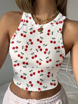 SHEIN EZwear Women's White And Red Cherry Tank Top