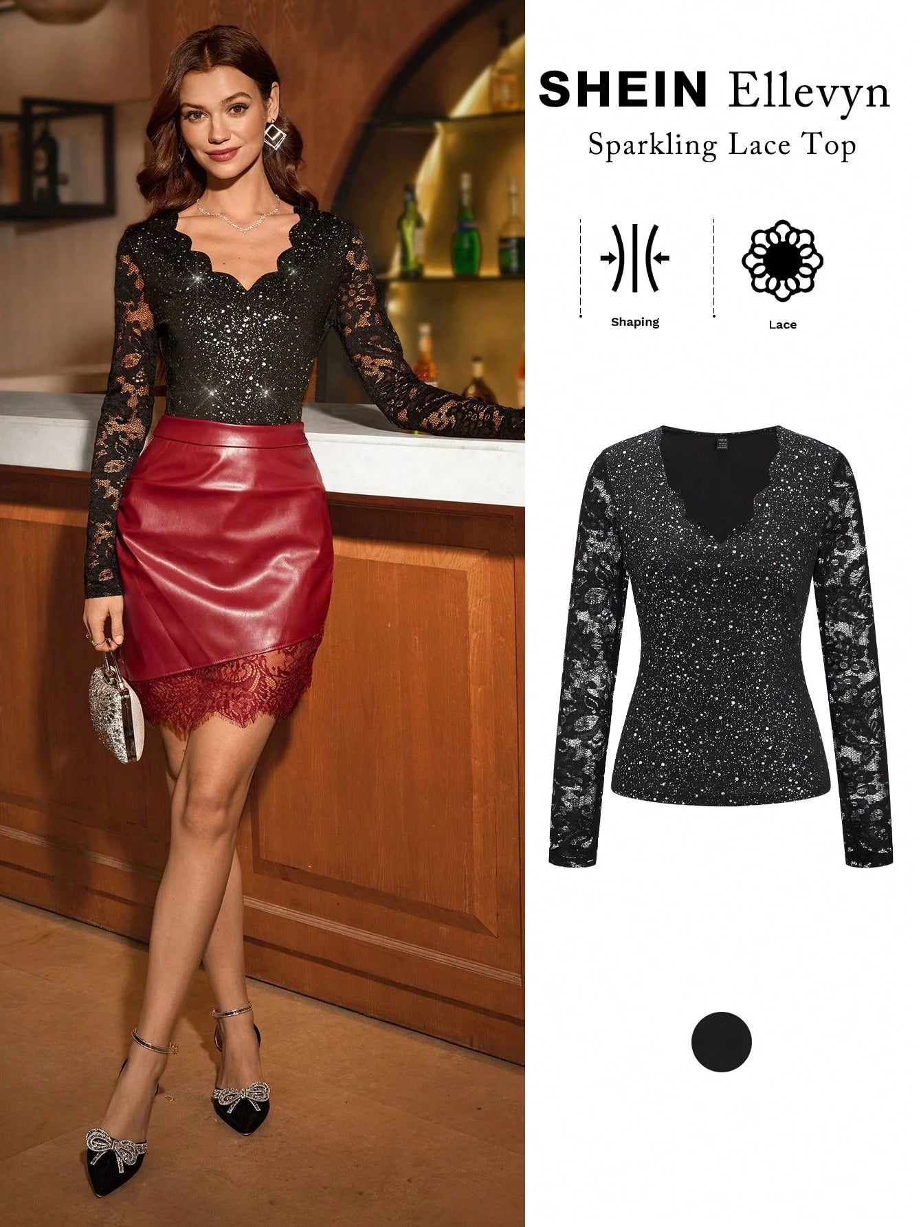 SHEIN Ellevyn  Blouse Shell Collar Long Sleeve