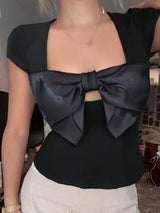 SHEIN Essnce Black Slim-Fit Short Sleeve T-Shirt