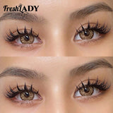 Close-up of eyes with false eyelashes and 'FreshLADY' branding.