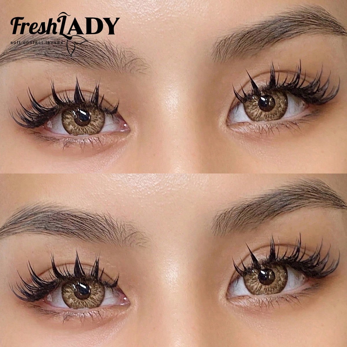Close-up of eyes with false eyelashes and 'FreshLADY' branding.