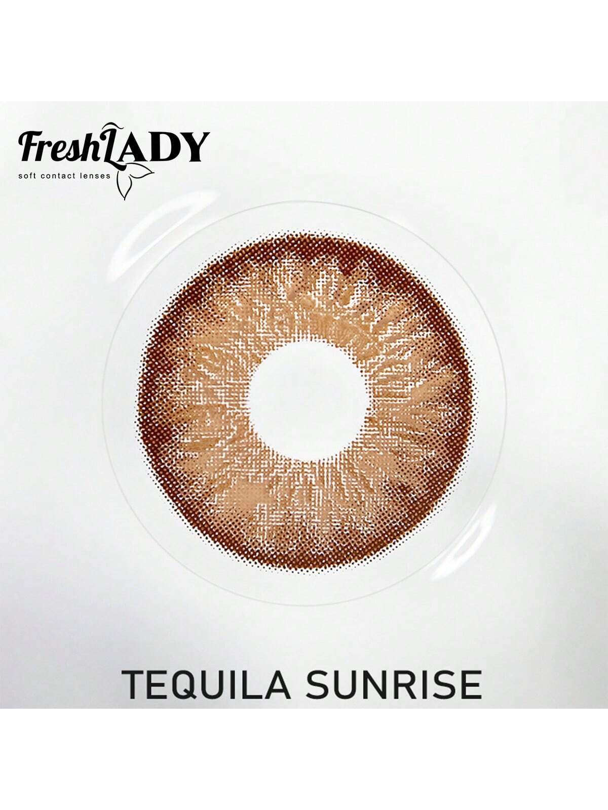 Brown contact lens in a clear case with 'FreshLADY' branding on a white background