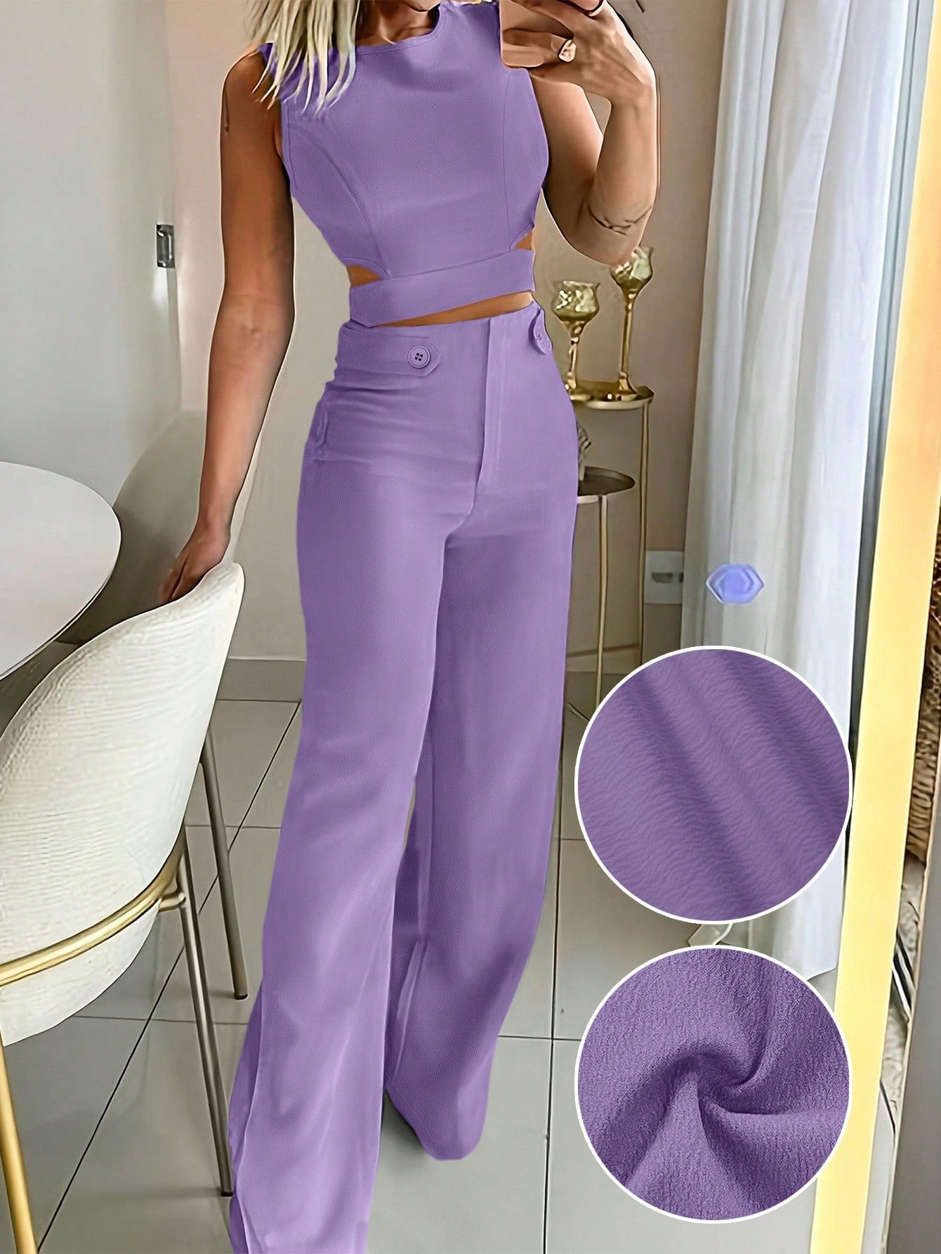 SHEIN  Fashionable Casual Fitted Elegant Solid Color Button Suit Two Pieces Sets