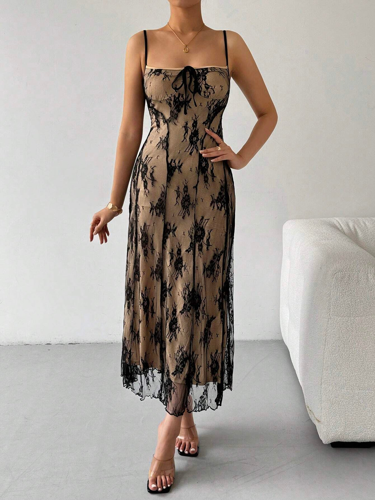 SHEIN Firerie Women Lace-Up Spaghetti Strap A-Line Dress